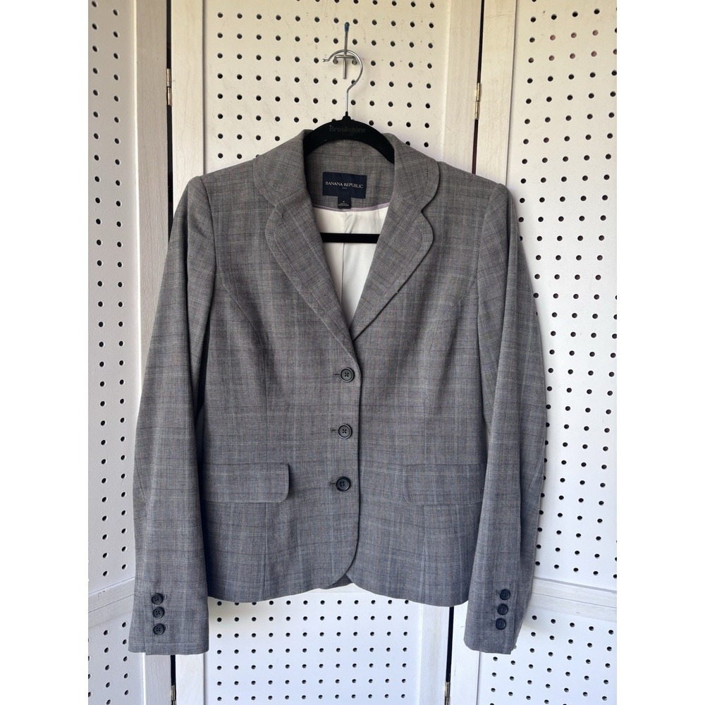 Banana Republic Women's 4 Plaid Check Wool Blend 3 Button Blazer‎ Jacket